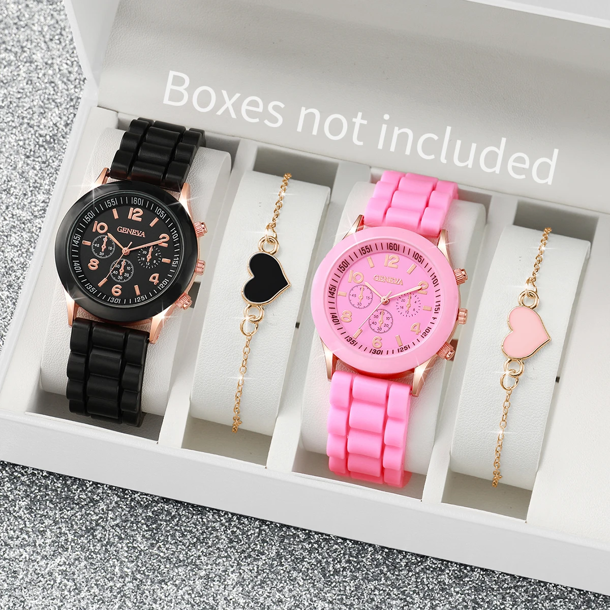 4PCS/Set Fashion Women's Romantic Watch Silicone Strap Girlfriend Series Quartz Watch Bracelet Set