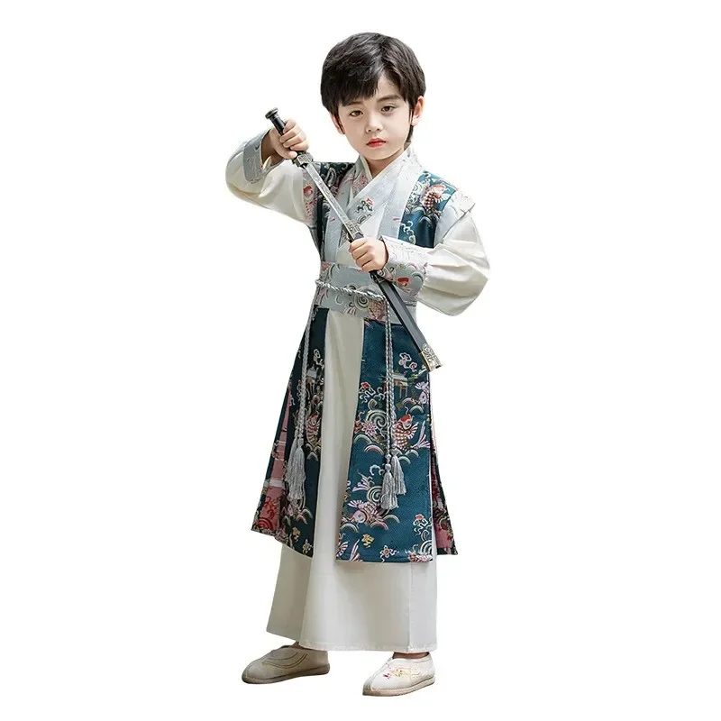 

Children Chinese Traditional Knight-errant Style Improved Hanfu Stage Costume Boy Fashion Handsome High Quality Kids Tang Suit