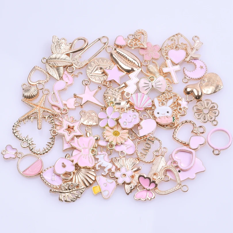 Emaille Legierung Herz Blätter Pilz Rosa Gold Farbe Charms Shell Seestern diy Frauen Armband schmuck machen Mix Anhänger Zubehör