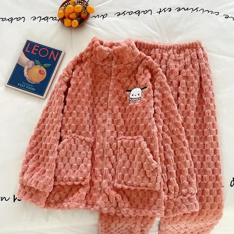 

Женский домашний комплект одежды Y2K в стиле кавайи: теплый, толстый, осенне-зимний, с мультяшным аниме-принтом Почакко, для сна и отдыха