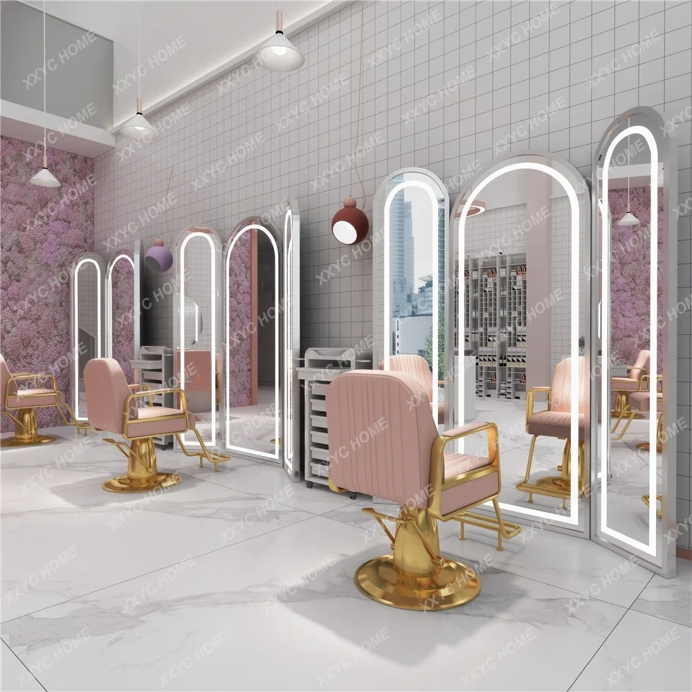 Hair Salon Mirror with Light 3am Haircut Mirror for Hair Salon Single-Sided Floor-Type Hair Cutting Dressing Table