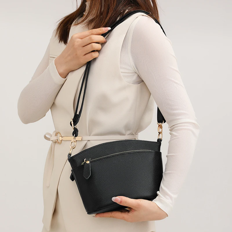 Women's Genuine Leather Handbag Bags for Woman Versatile Fashion Solid Color Shoulder Bag Casual Commuting Bag Girl Underarm Bag
