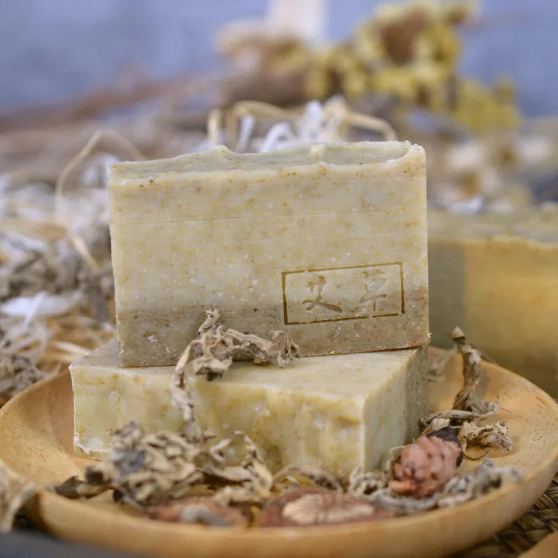 Natural Argy Wormwood Ancient Method Cold Process Soap Handmade Soap Cleansing Bath Essential Oil Lemongrass Anti-Mite Acne Remo