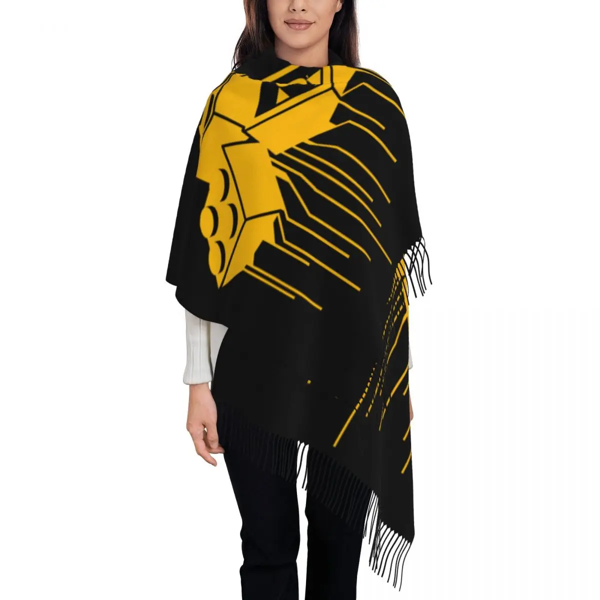 

Custom Brick Bleed Yellow Tassel Scarf Women Winter Fall Warm Shawls Wraps Female Building Blocks Scarves