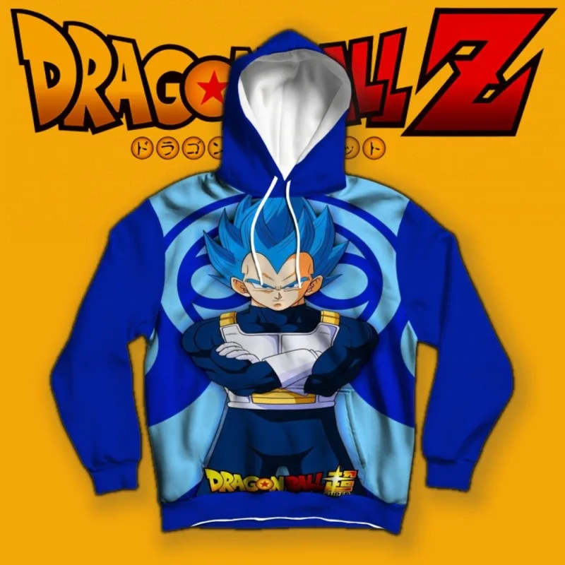 

Толстовка Dragon Ball Super Saiyan Blue Vegeta с принтом, уникальный дизайн с символическим флом и логотипом серии, необходимая для фанатов