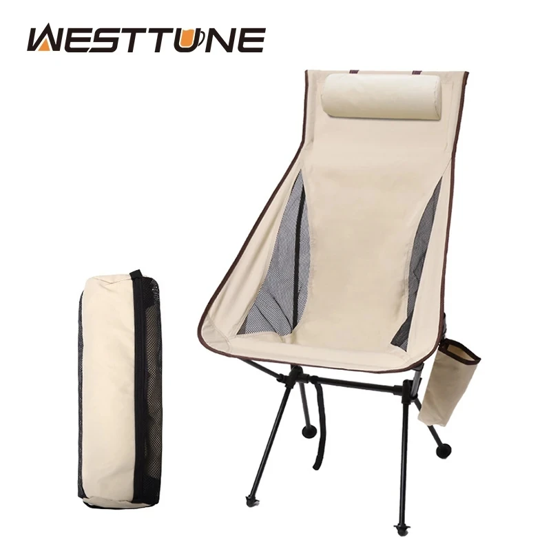 WESTTUNE 헤드레스트가 있는 휴대용 접이식 캠핑 의자 경량 관광 의자 알루미늄 합금 낚시 의자 야외 가구