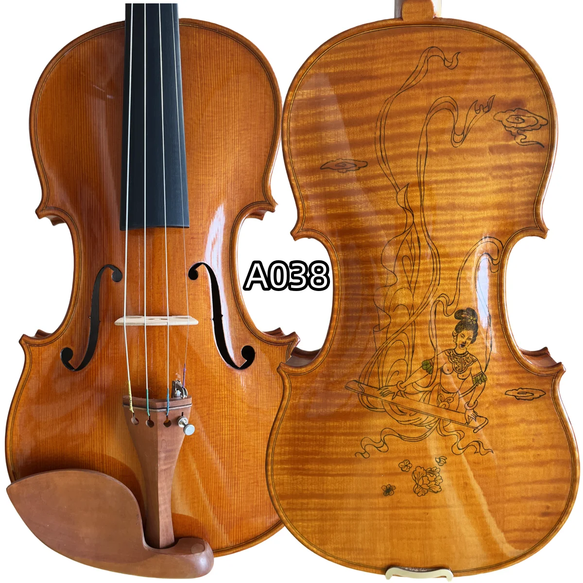 15-year-old European style single board patterned violin, handmade single board natural tiger pattern maple wood