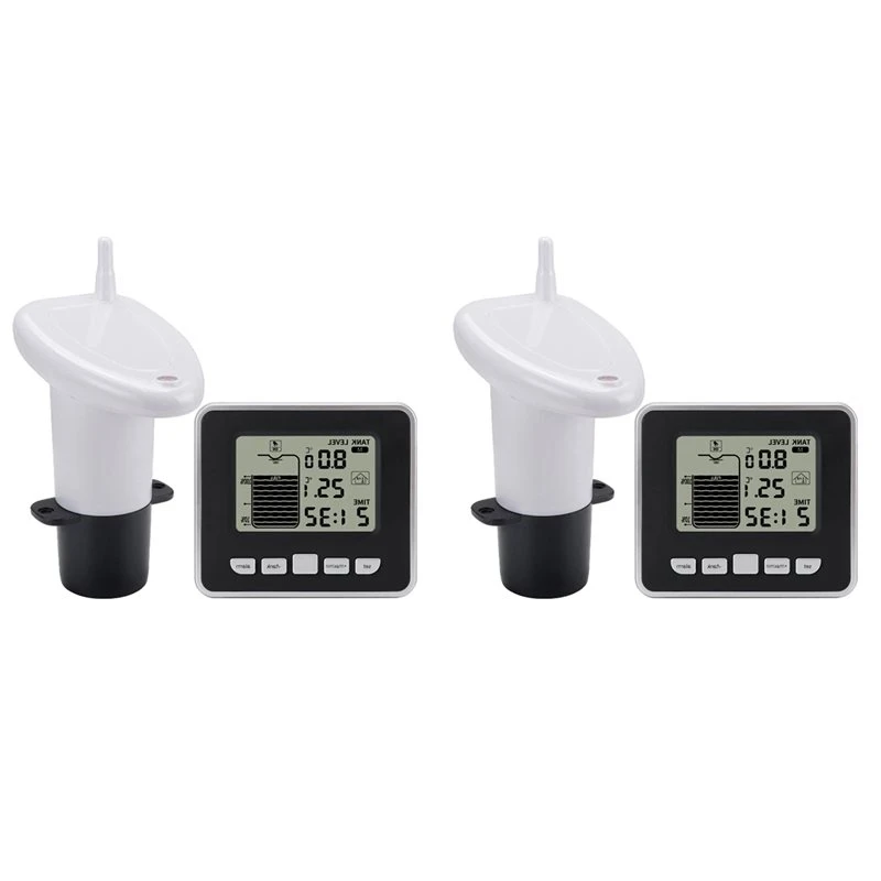AB42-2X Ultrasonic Wireless Water Tank Liquid Level Meter With Temperature Sensor Level Monitor Time Display