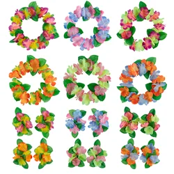 6Pc Torpil Hawaiian Theme Party Artificial Flower Headband Aloha Luau Bracelet for Summer Beach Birthday Party Photo Props Decor