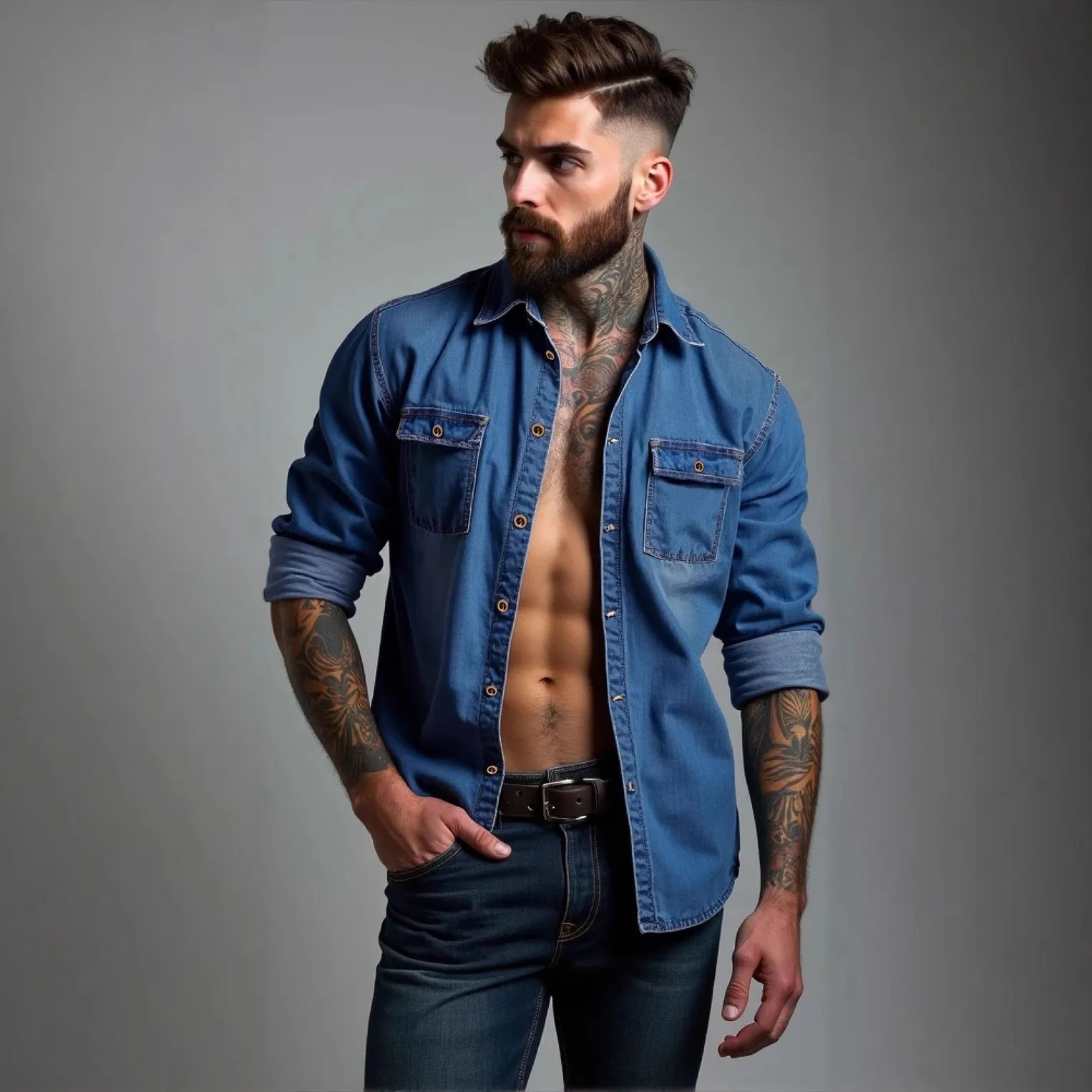 Immagine 6: Camicia Cardigan Patchwork con Dettaglio di Cucitura sul Revers, Vestibilità Regolare, Stile Europeo e Americano, Manica Lunga, Estiva, per Uomo