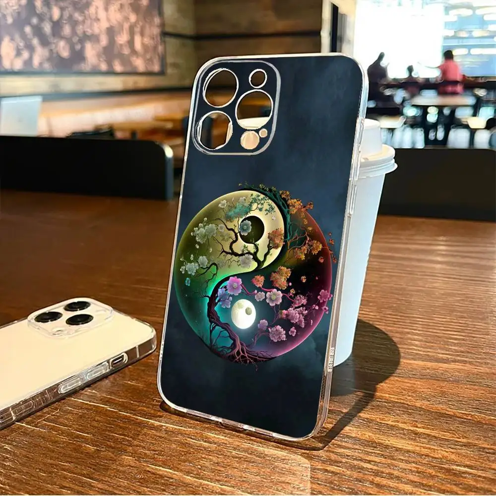 Funda de teléfono Tai Chi Moon Art Yin Yang para iPhone17,16,15,14,13,12,11 Plus,Pro Max, funda transparente suave