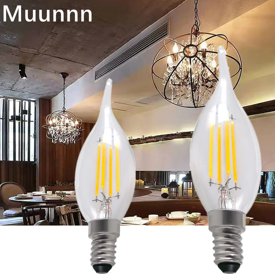 Mnnuuu LED E14 Candle Bulb C35 2W 4W 6W 220V Warm White E27 Filament Light 2700K 3000K Edison Retro Candle Light high quality