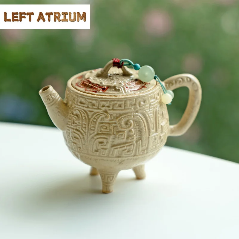 Tetera de barro de cerámica antigua esmaltada con Soda de 100ml, tetera de pescado mandarín pintada a mano, tetera Retro para elaboración de té con colgante, regalos artesanales