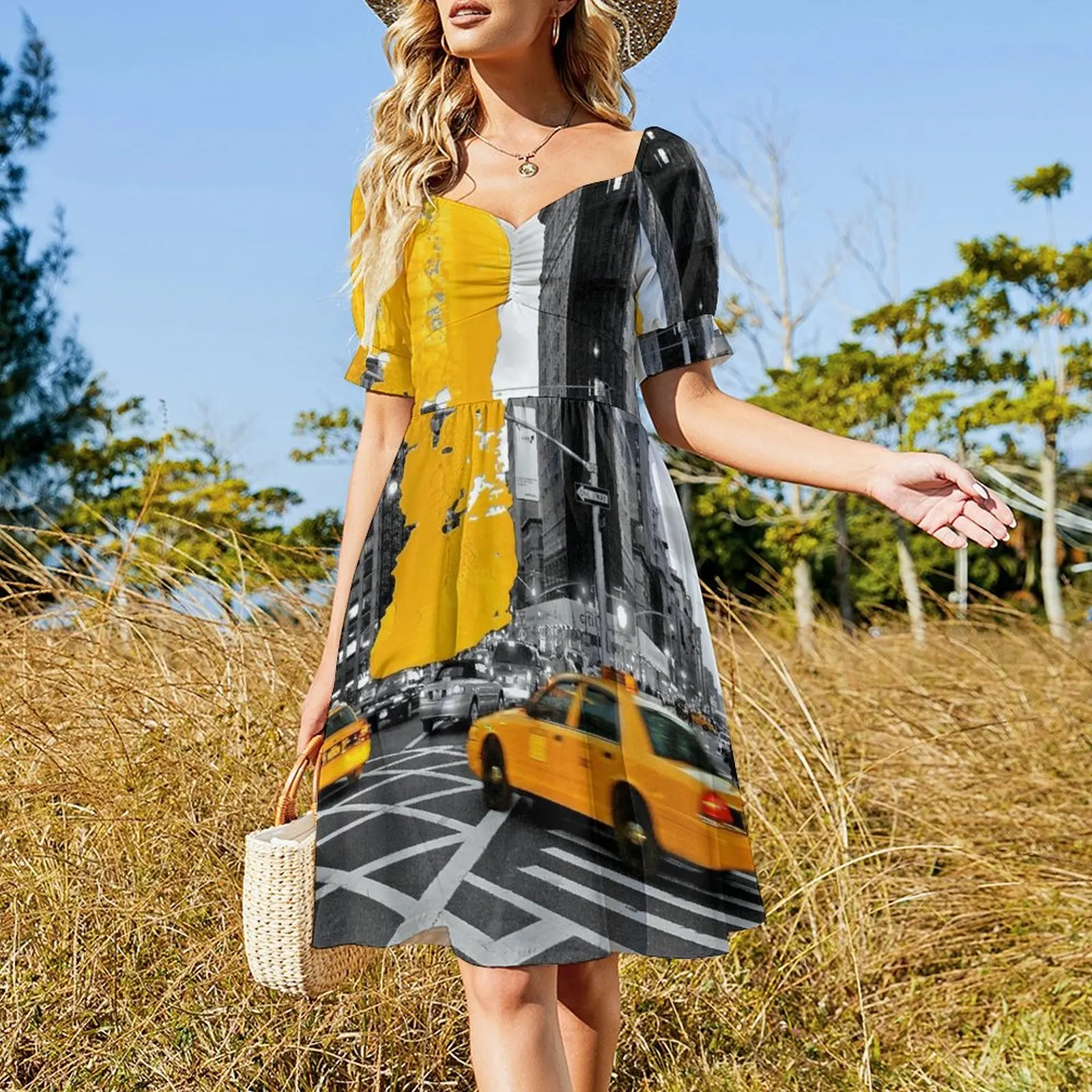 NYC Yellow Cabs - Flat Iron - Brush Stroke Short Sleeved Dress dresses summer woman 2025 ladies dresses for women 2025 Dress