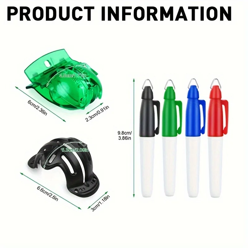 Golf Ball Marker Line Tool Includes 4 golf ball marker templates and 4-color golf ball marker pens Golf ball line marking tool