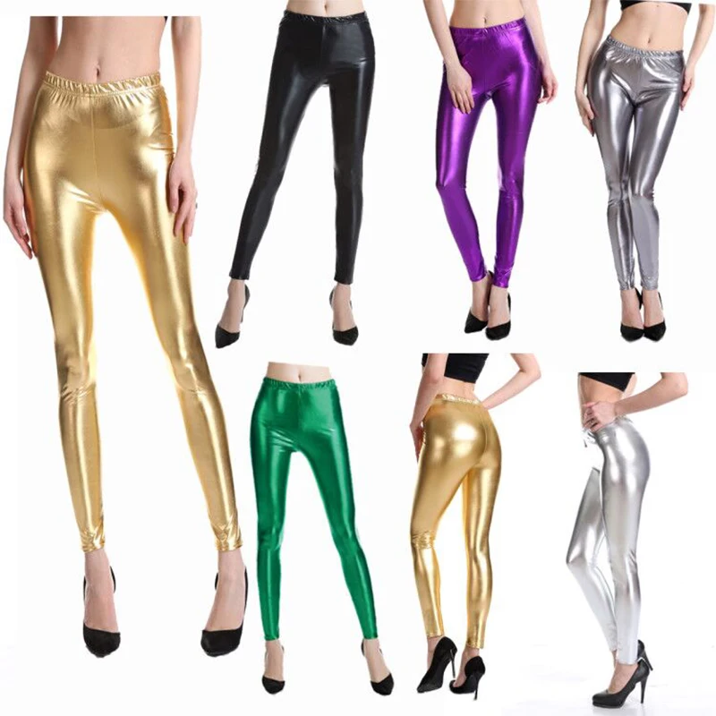 New 2025 Gold Blocking Tights Leggings For Women Stretchy Multi Colors Sexy Night Club Stage Performance Costume Pants 54901