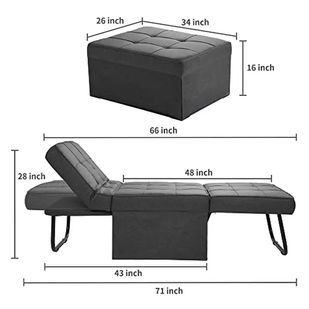 Multi-Function Folding Ottoman Sofa Bed Adjustable Backrest Linen Couch Lounger Modern Convertible Chair 4 in 1 Comfy Seating