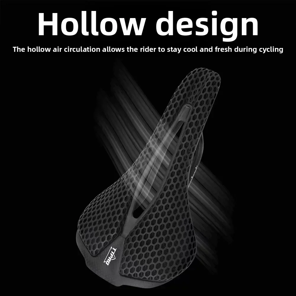TTPRO 3D Printed Carbon Fiber Bicycle Saddle Ultralight Hollow Comfortable Bike Seat Cushion for Road Bike MTB Mountain Cycling