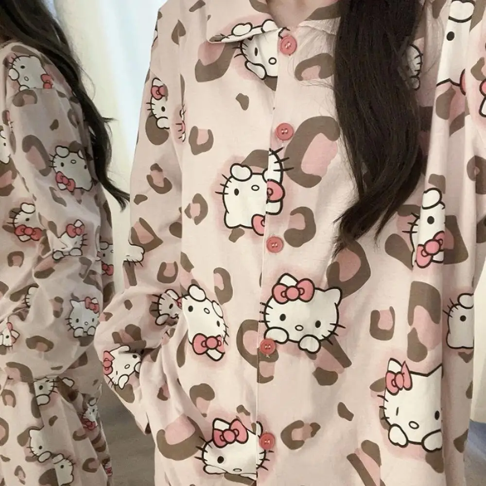 Japanese Cartoon Kt Cat Pajamas Home Clothes Women Spring and Autumn Sweet Cute Girly Wear Outside Long Sleeves Loungewear Set