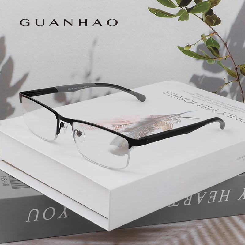 

Guanhao Metal Half Frame Men Reading Glasses Business Fashion Transparent Anti Blue Light Presbyopia Lightweight Reading Glasses
