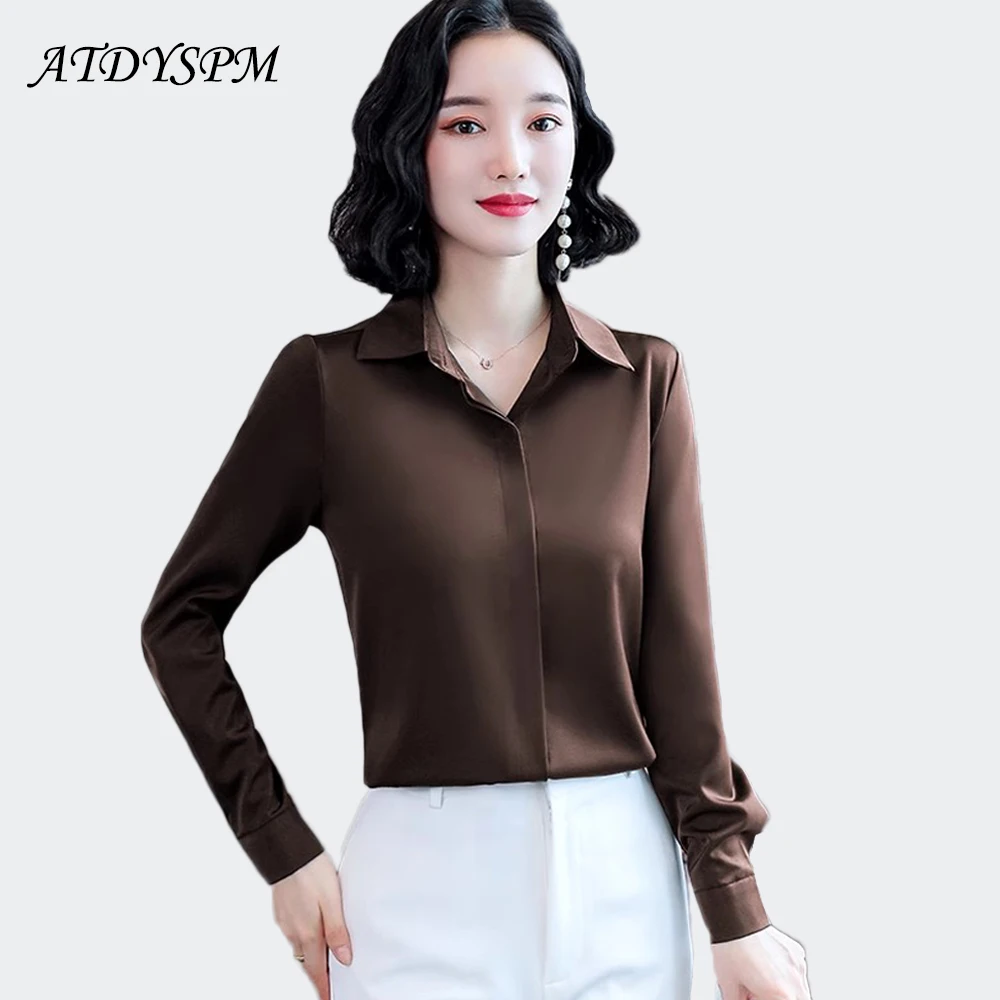 Classic Style Fashion Woman Blouses 2024 Elegant Office Lady Solid Satin Shirts Casual Female Basic Tops Outwear Clothing Blusas