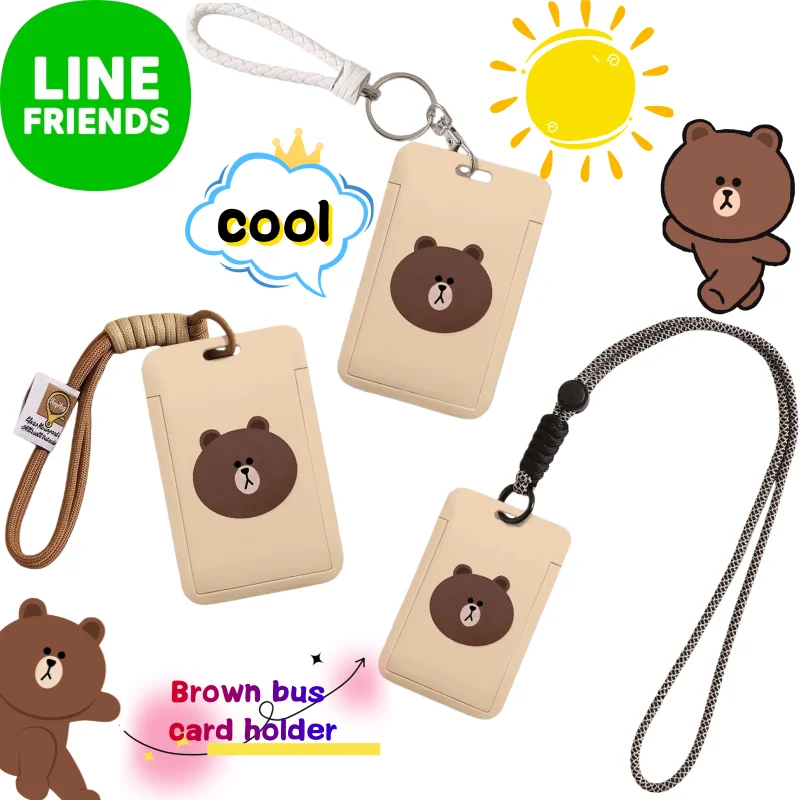 Line friends Brown Card Case Creative High-value Animation Cartoon Printing Student Bus Access Card Protective Case with Lanyard