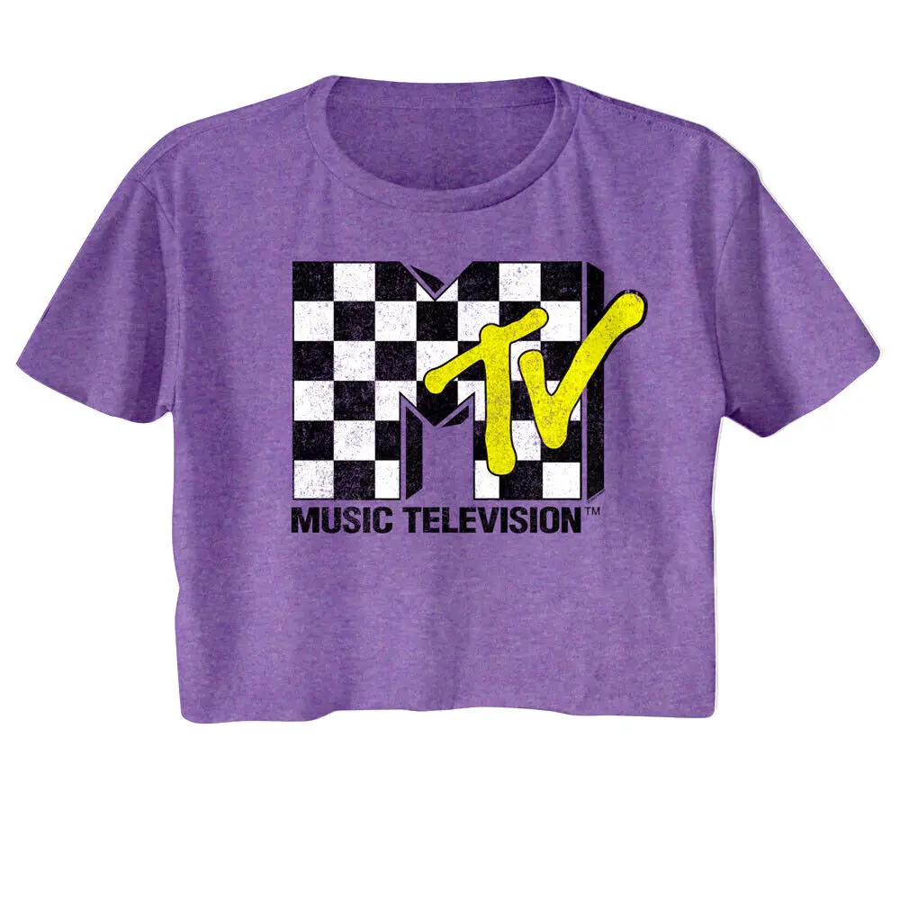 MTV Checkered Flag Logo Women's Crop Top Pimp My Ride Music Television T Shirt