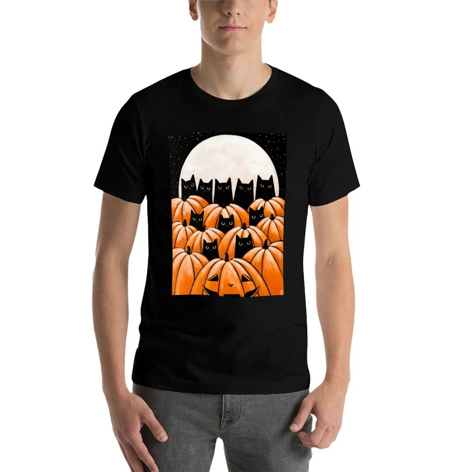 

Black Cats in the Pumpkin Patch T-Shirt t shirt man cotton t shirts for man pack cotton T-Shirt