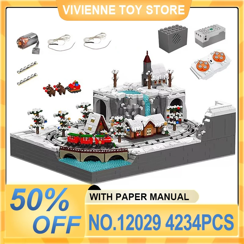 

IN STOCK Mould King 12029 Christmas Train Park Model Building Blocks Educational Bricks Creative DIY Toys Christmas Gift Kids