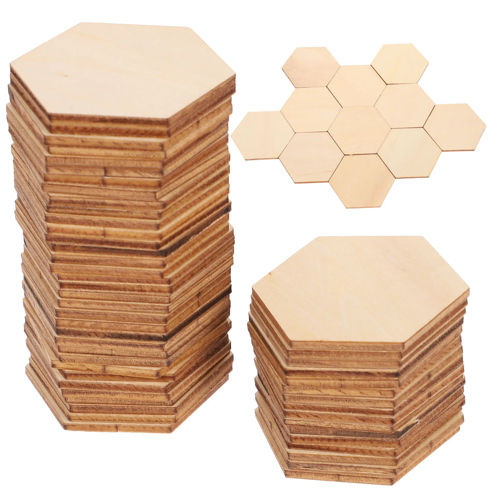 50Pcs Beech Wooden Hexagonal Shapes Smooth Surface DIY Crafts Wedding Birthday Christmas Decorations Wooden Shapes