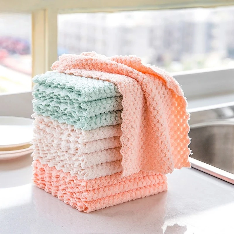 Dishcloths Coral Fleece Super Absorbent Pan Pot Pad Dishrag Kitchen Dishes Cleaning Rag Towels Napery Dishcloth Rags 1/3/5/10pcs