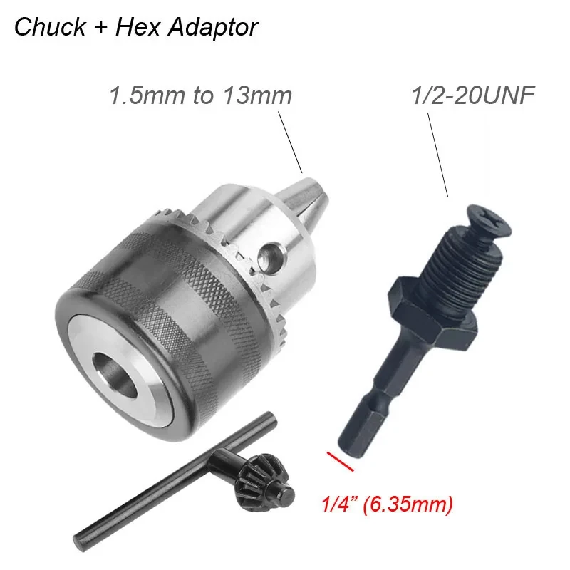 Convertidor de 1,5-13mm, adaptador de rosca de Portabrocas de llave 1/2 20UNF, hexagonal SDS 1/2, llave de impacto cuadrada, broca de biela hexagonal