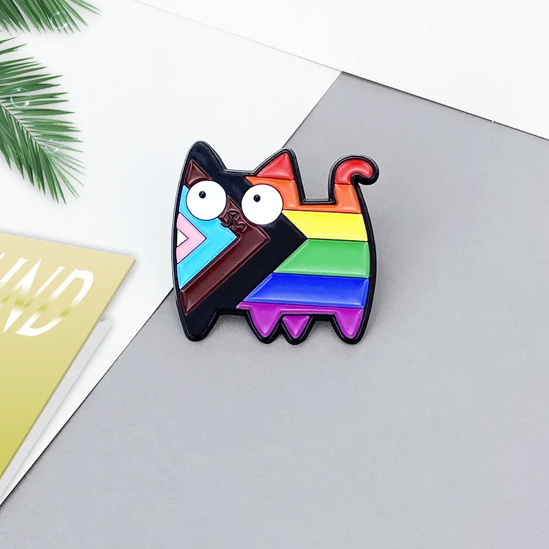 New Rainbow Cute Cat Cartoon Animal Metal Emblem Colorful Cat Baking Paint Alloy Breast Pin Clothing Bag Accessories