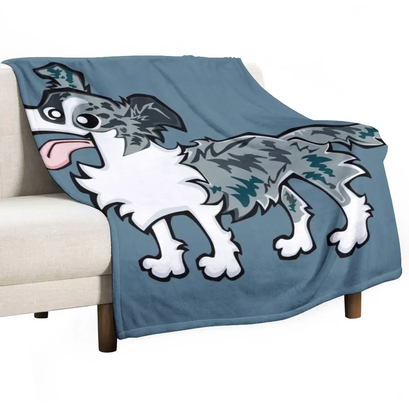 Border Collie - Blue Merle (Full Body) BLUE BG Throw Blanket Winter beds Soft Big Blankets