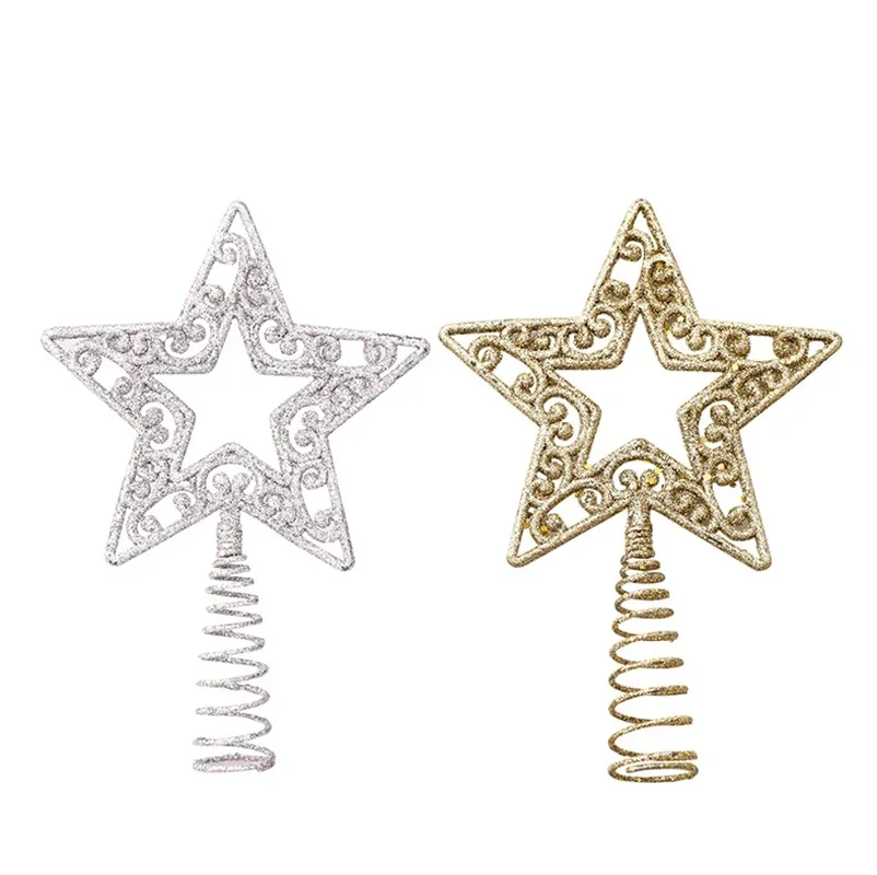 Christmas Tree Toppers Ornaments Gold Silver Five-pointed Star Xmas Tree Pendant Home Christmas Navidad New Year Decoration