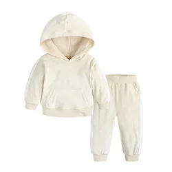 Velvet Hooded Toddler Boy Clothes Spring & Autumn Warm Girls Clothing Set Long Sleeve Tops+Pants Girls Outfits 1-6 Years