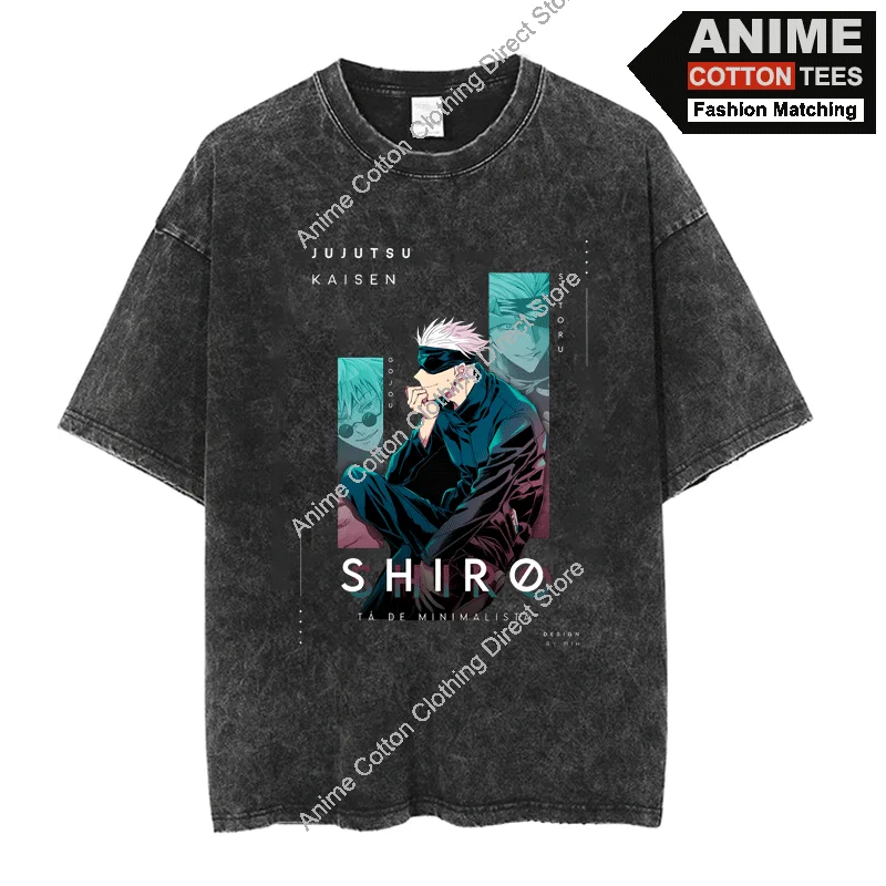 

SHIRO - Gojo Satoru T-shirt Anime Print T Shirt y2k Harajuku Hip Hop Street Casual Unisex Oversized Loose Tees Retro Cotton Tops