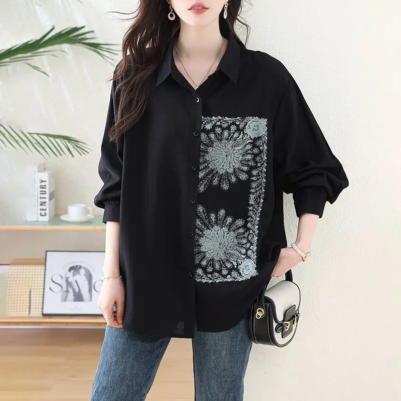 Nueva llegada camisa de manga larga con estampado suelto para primavera y otoño
