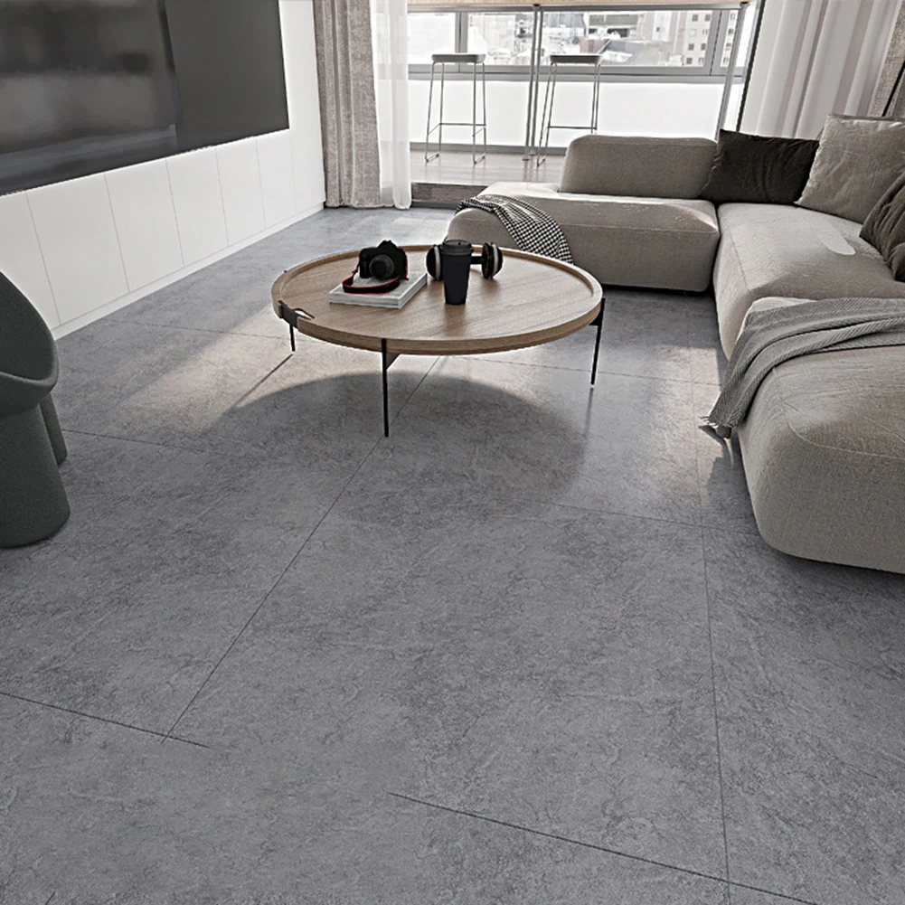 Gray Waterproof Vinyl Floor Tiles Wood Effect 10pcs 60x60x5mm ABS Material for Kitchen Bedroom Office Rental Apartment