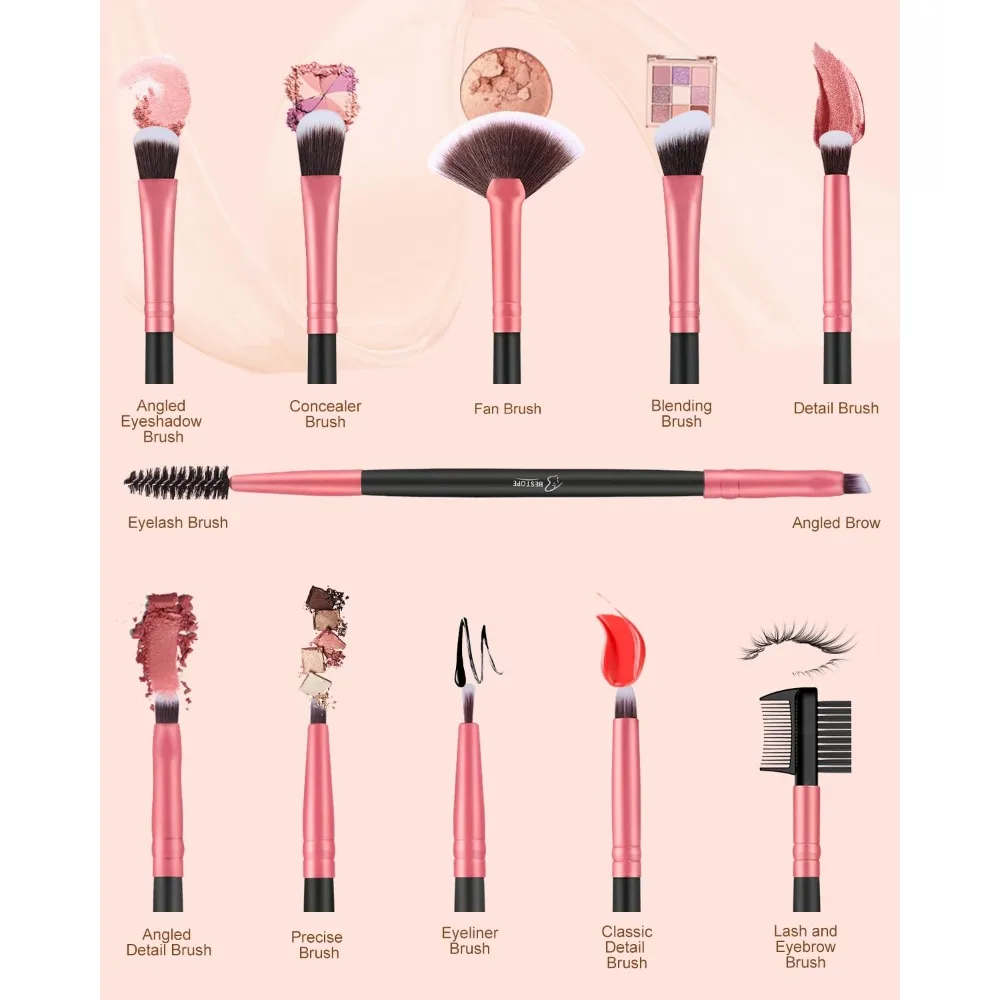 Makeup Brushes 16 Pcs Makeup Brush Set, Blending Brush for Foundation, Premium Synthetic Powder Concealers Makeup Brushes for E