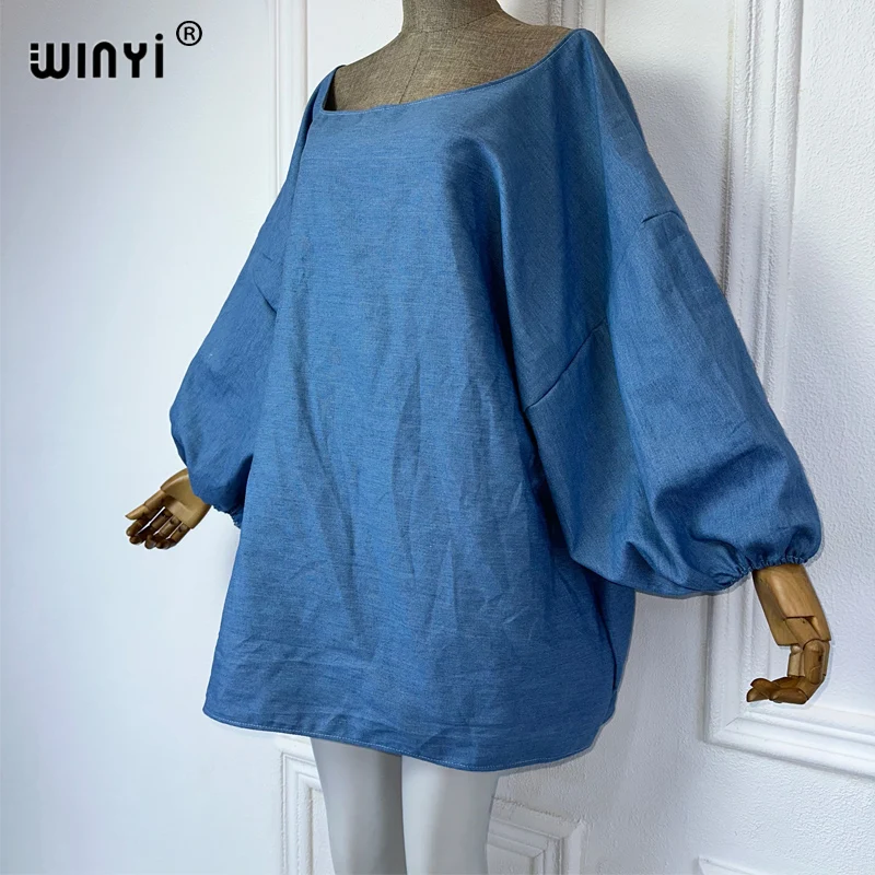 WINYI NEW Original Bubble sleeves making old denim dresses Fashion Africa Womens holiday Casual Maxi beach dress party dresses