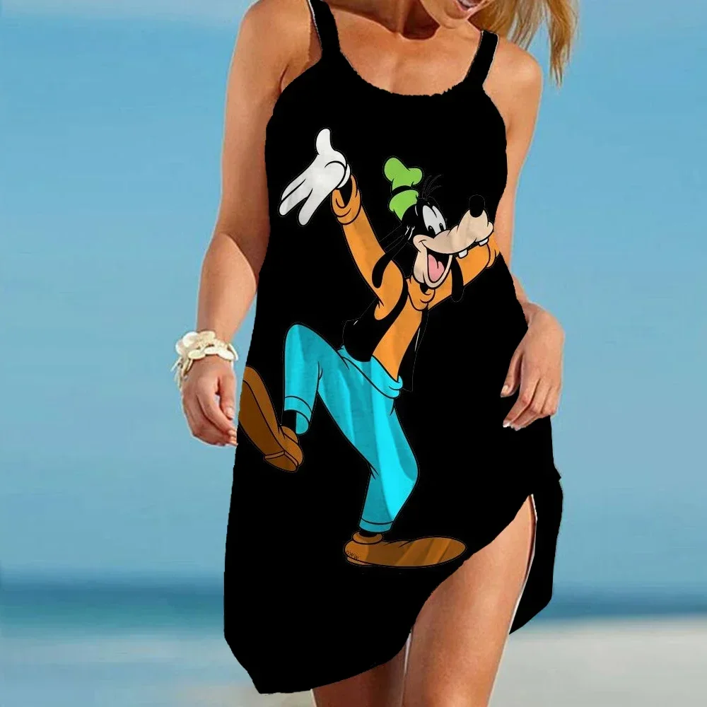 Disney Dress Minnie Mickey Women Bohemian Outing Beach Casual Sexy Mini Dress Camisole Goofy 3D Print Party Evening Dresses Boho