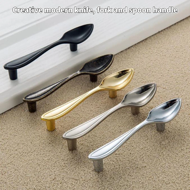 Creative Cutlery Furniture Cabinet Handle Knife and Fork Spoon Black Cupboard Kitchen Knobs Drawer Door Pull 76 Hole Distance