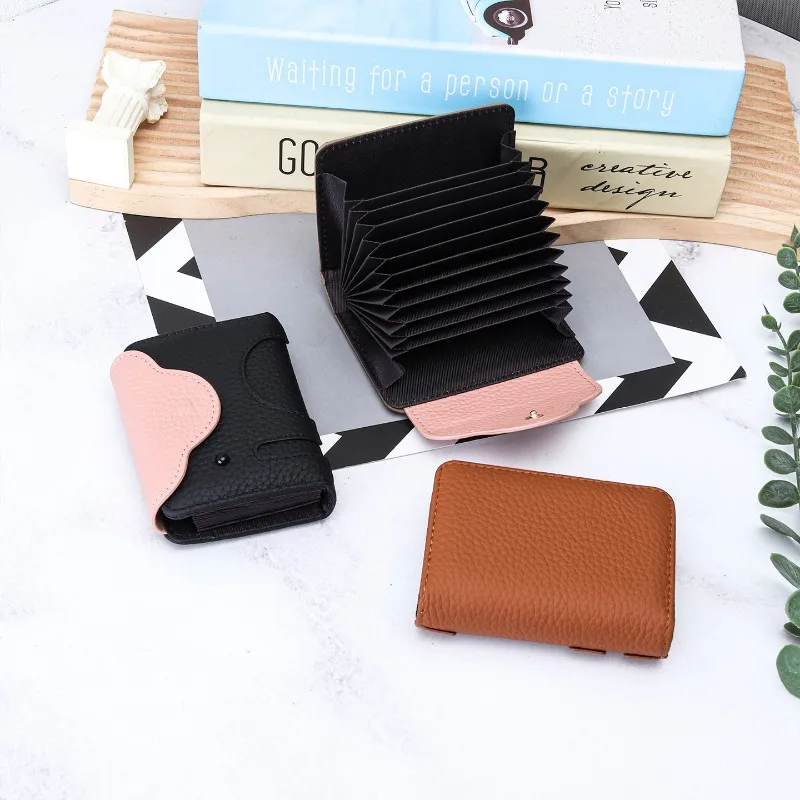 

Cute Elephant Design Togo Leather Card Holder for Women, Ultra-Slim Compact Accordion Credit Card Wallet, Portable Small Wallet