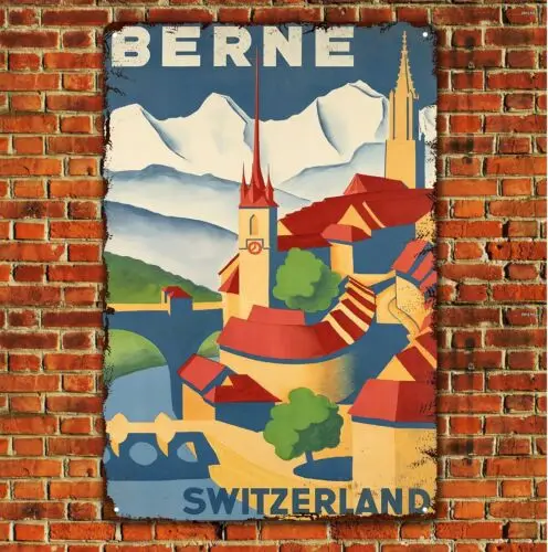 Pôster Metálico Colecionável de Destino Turístico Berne Suíça 20x30cm - Alumínio