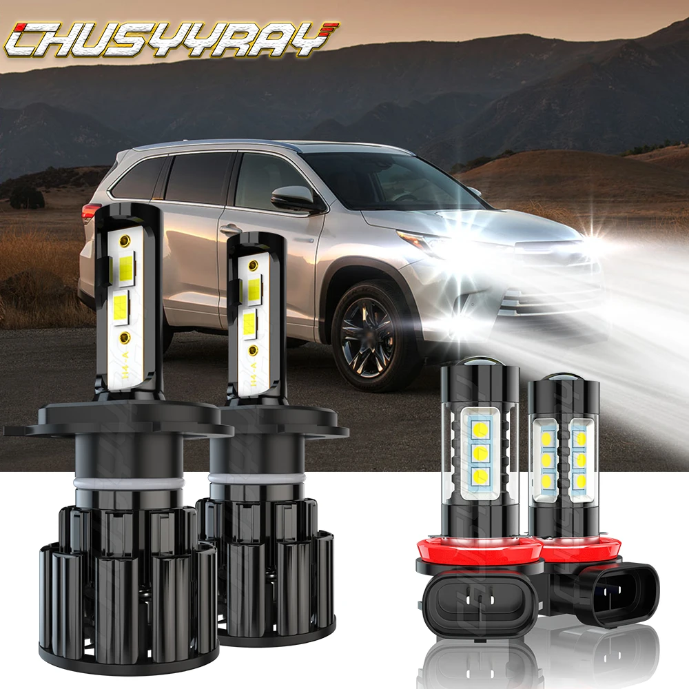 

CHUSYYRAY Compatible For 2008 2009 2010 Toyota Highlander 4X LED Headlight High/Low Fog Light Bulbs Kit 6000K Super Bright