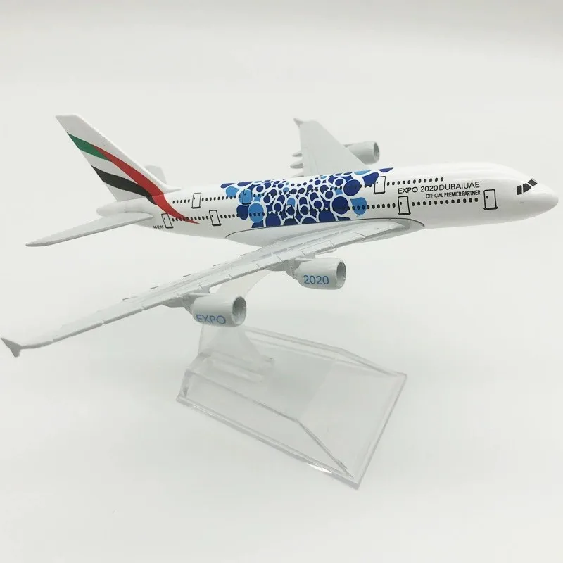 United Arab Emirates EXPO Airline A380 series Alloy Metal airplane toy 16cm Model 1/400 Scale Diecast Aircraft With Stand Model