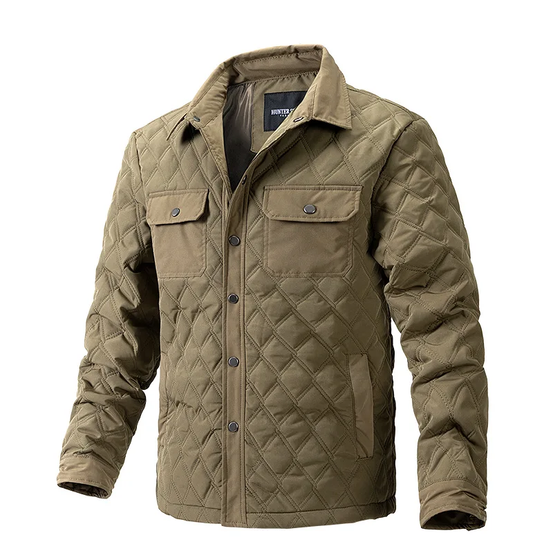 Chaqueta cálida de negocios para hombre, Chaqueta de algodón a cuadros de diamantes, top de otoño e invierno