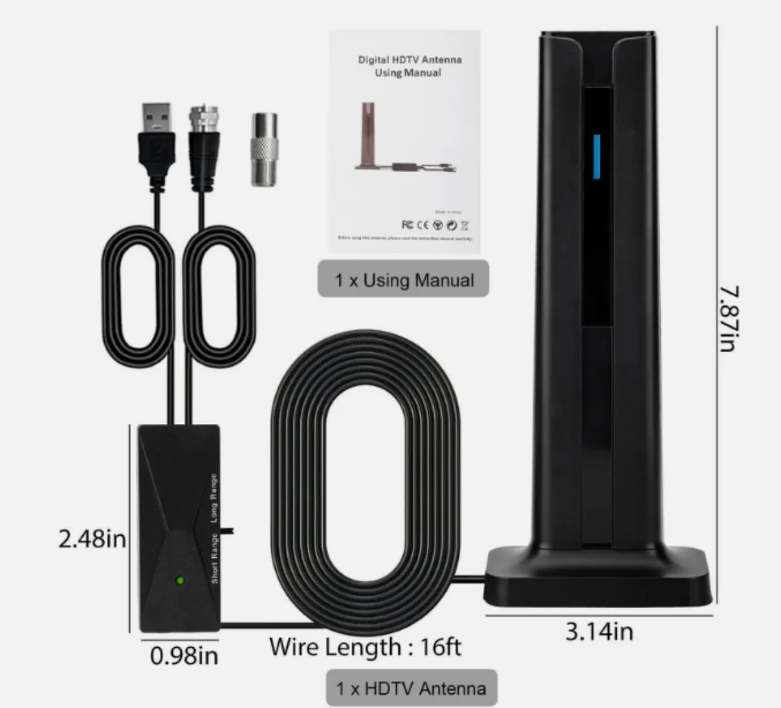 هوائي تلفزيون داخلي لجميع أجهزة التلفاز الذكية للطويلة المدى والرقمية عالية الدقة مع إشارة مكبر للصوت للقنوات المحلية يدعم 4K 1080P