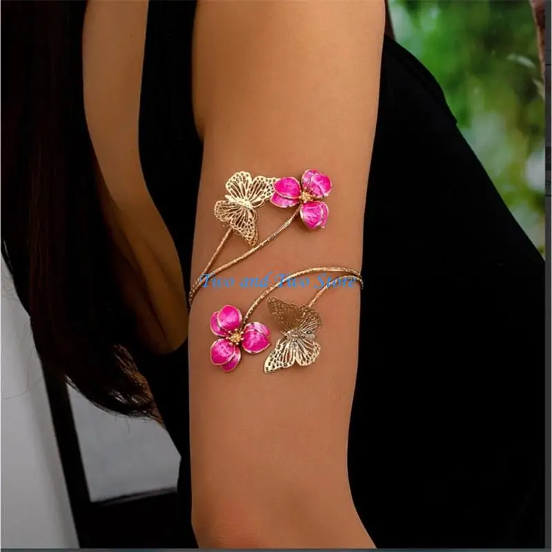 HX6F Stylish Gold Bohemian Arm Band With Floral Design Perfect For Summer Outfits